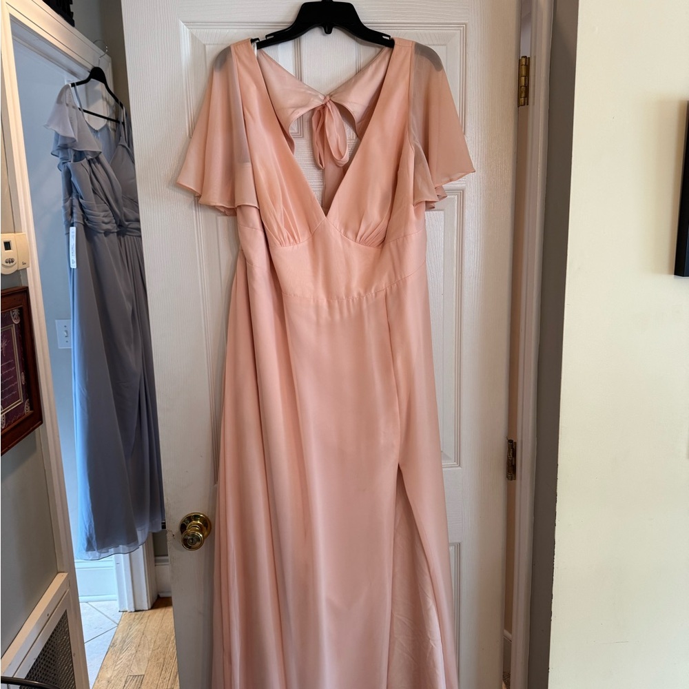 Azazie Blush Backless Dress with Flutter Sleeves